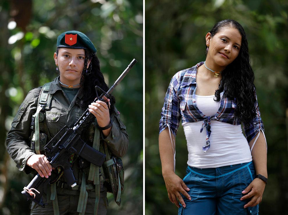 Женщины из колумбийской оппозиции, женщины из ФАРК, женщины в форме и в обычной одежде