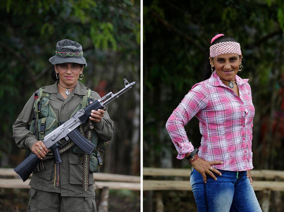 Женщины из колумбийской оппозиции, женщины из ФАРК, женщины в форме и в обычной одежде