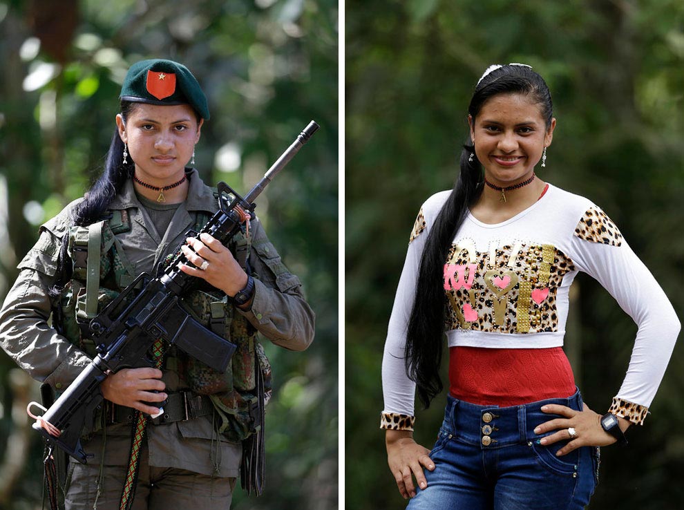 Женщины из колумбийской оппозиции, женщины из ФАРК, женщины в форме и в обычной одежде