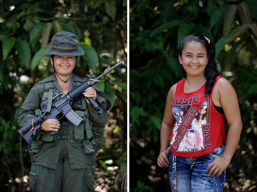 Женщины из колумбийской оппозиции, женщины из ФАРК, женщины в форме и в обычной одежде