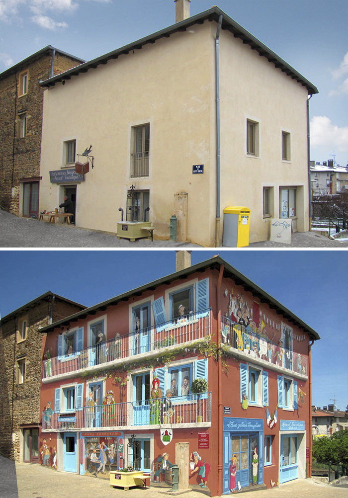 разукрашенные дома, Французский художник разукрашивает стены домов, Патрик Коммеси, Patrick Commecy