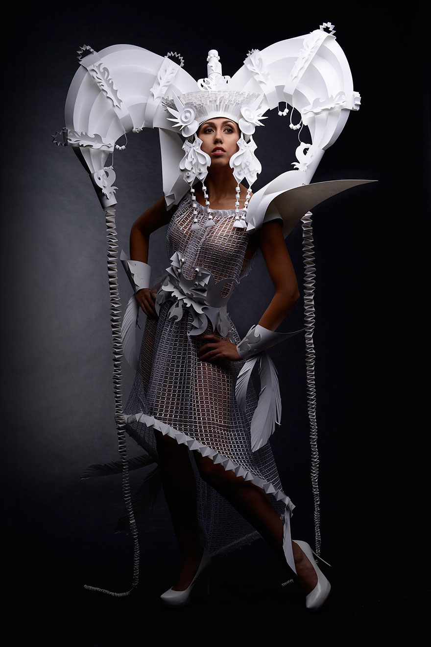 Fashion Paper, бумажные парики и платья, Ася Козина