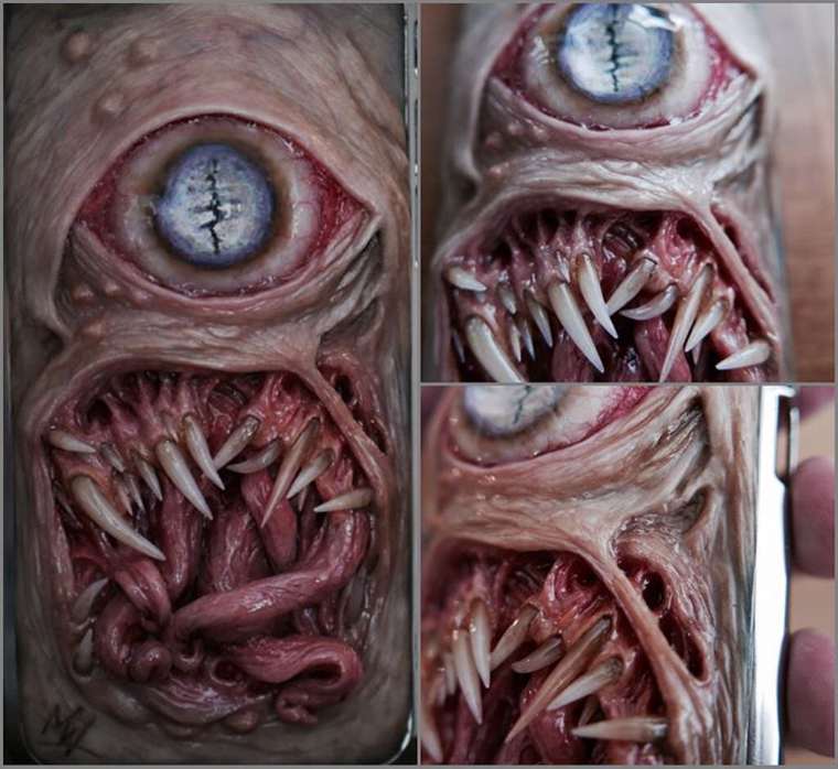 чехлы для смартфонов мутанты, Морган Лоибел,Morgan Loebel, пугающие чехлы для смартфонов, ужасные