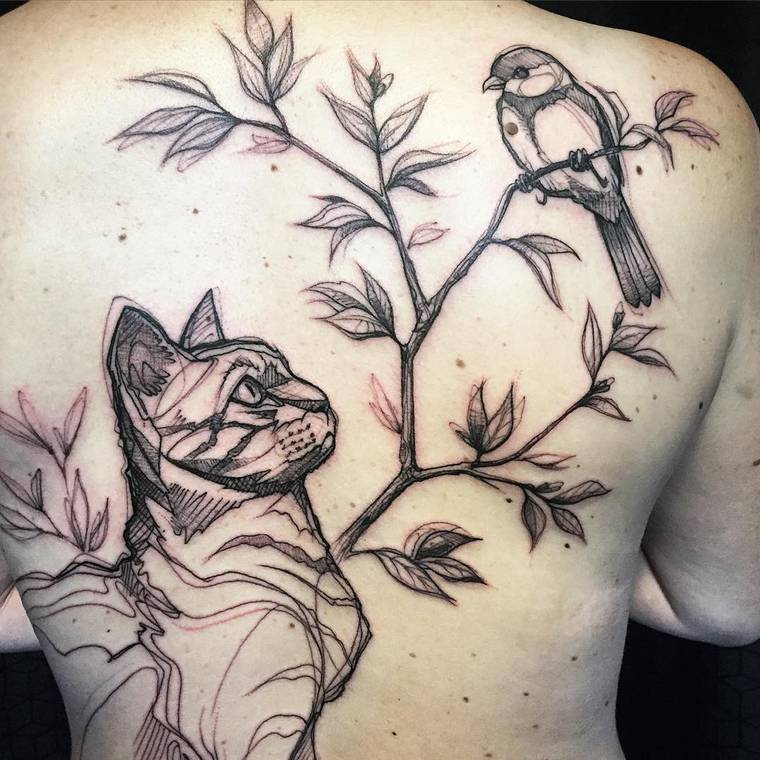 тату в виде эскизов, татуировщик Луазо, L’oiseau tattoo