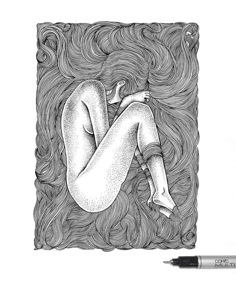 иллюстрации дотворк, двойная экспозиция рисунок, dotwork иллюстрации, Тиаго Бьянкини, Thiago Bianchini