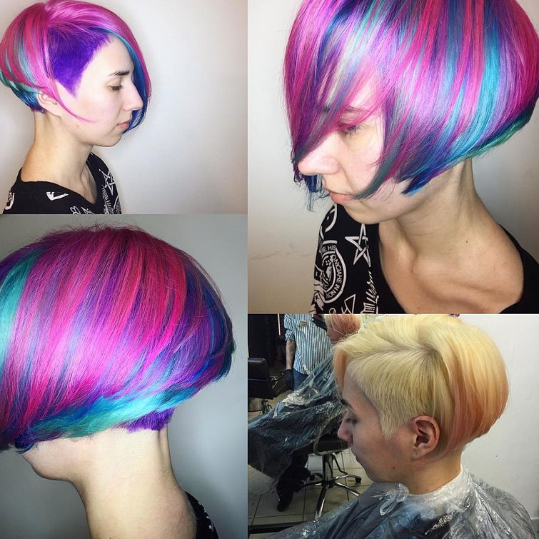 Выбритый бирюзовый кот на затылке, креативная стрижка, hair tattoo