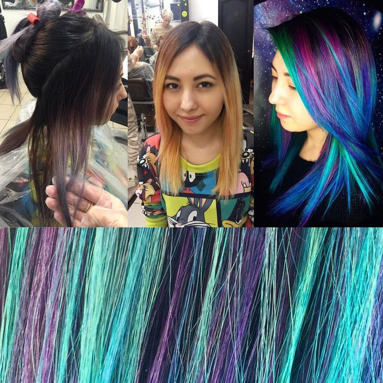 Выбритый бирюзовый кот на затылке, креативная стрижка, hair tattoo