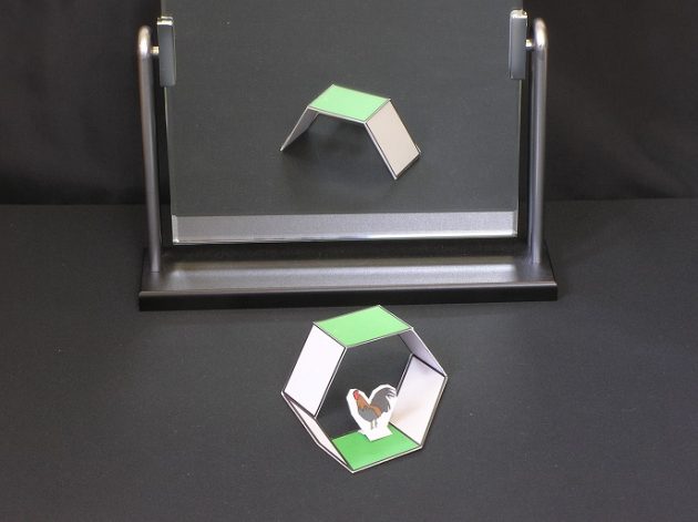 оптическая иллюзия с зеркалами, Кокичи Сугихара, Kokichi Sugihara, иллюзия крыша гаража вогнутая или выпуклая