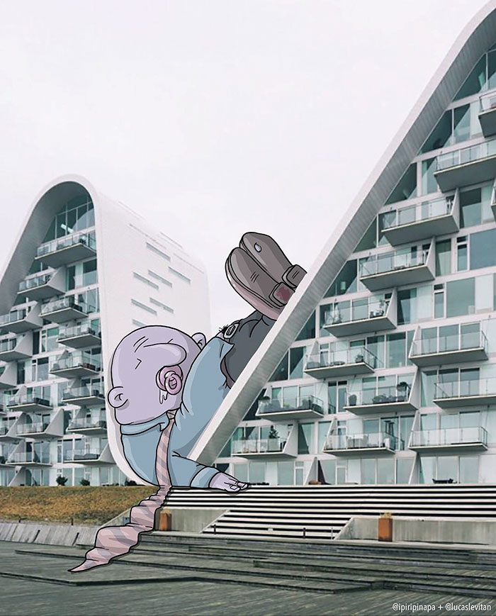 Художник добавляет иллюстрации к фотографиям из интернета, Лукас Левитан, Lucas Levitan