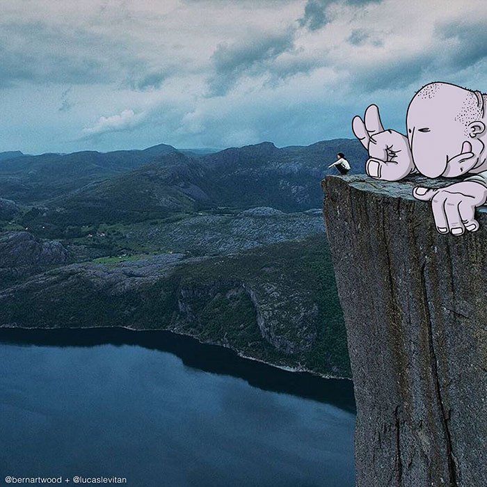 Художник добавляет иллюстрации к фотографиям из интернета, Лукас Левитан, Lucas Levitan