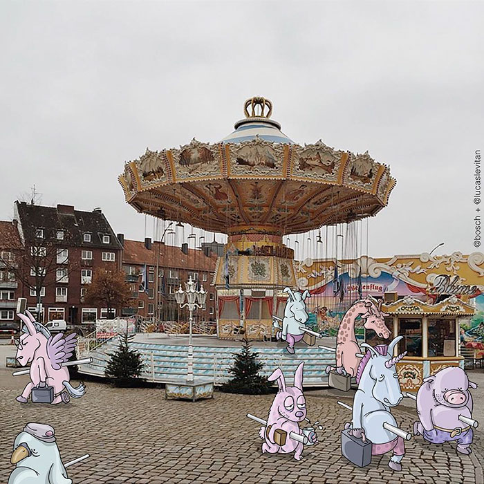 Художник добавляет иллюстрации к фотографиям из интернета, Лукас Левитан, Lucas Levitan