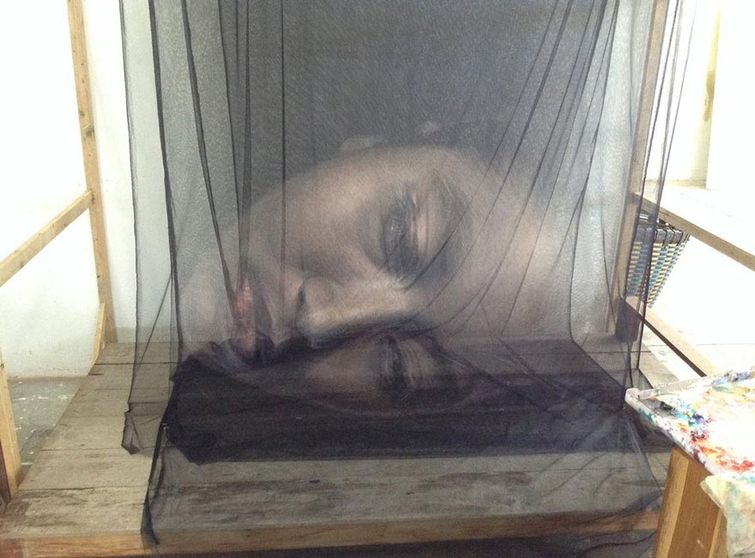 3D-иллюзии полупрозрачныt платки, Уттапорн Ниммалаикаев, Uttaporn Nimmalaikaew, 3D картины на платках, 3D картины на сетке