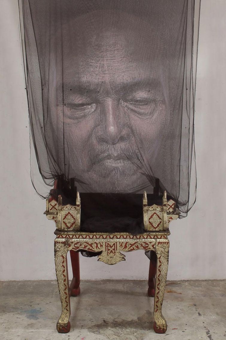 3D-иллюзии полупрозрачныt платки, Уттапорн Ниммалаикаев, Uttaporn Nimmalaikaew, 3D картины на платках, 3D картины на сетке