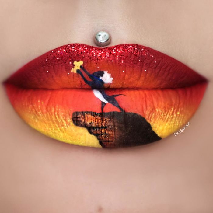 Визажист рисует на губах сцены фильмов и персонажей, визажист рисует на губах, Жазмина Даниэль, Jazmina Daniel