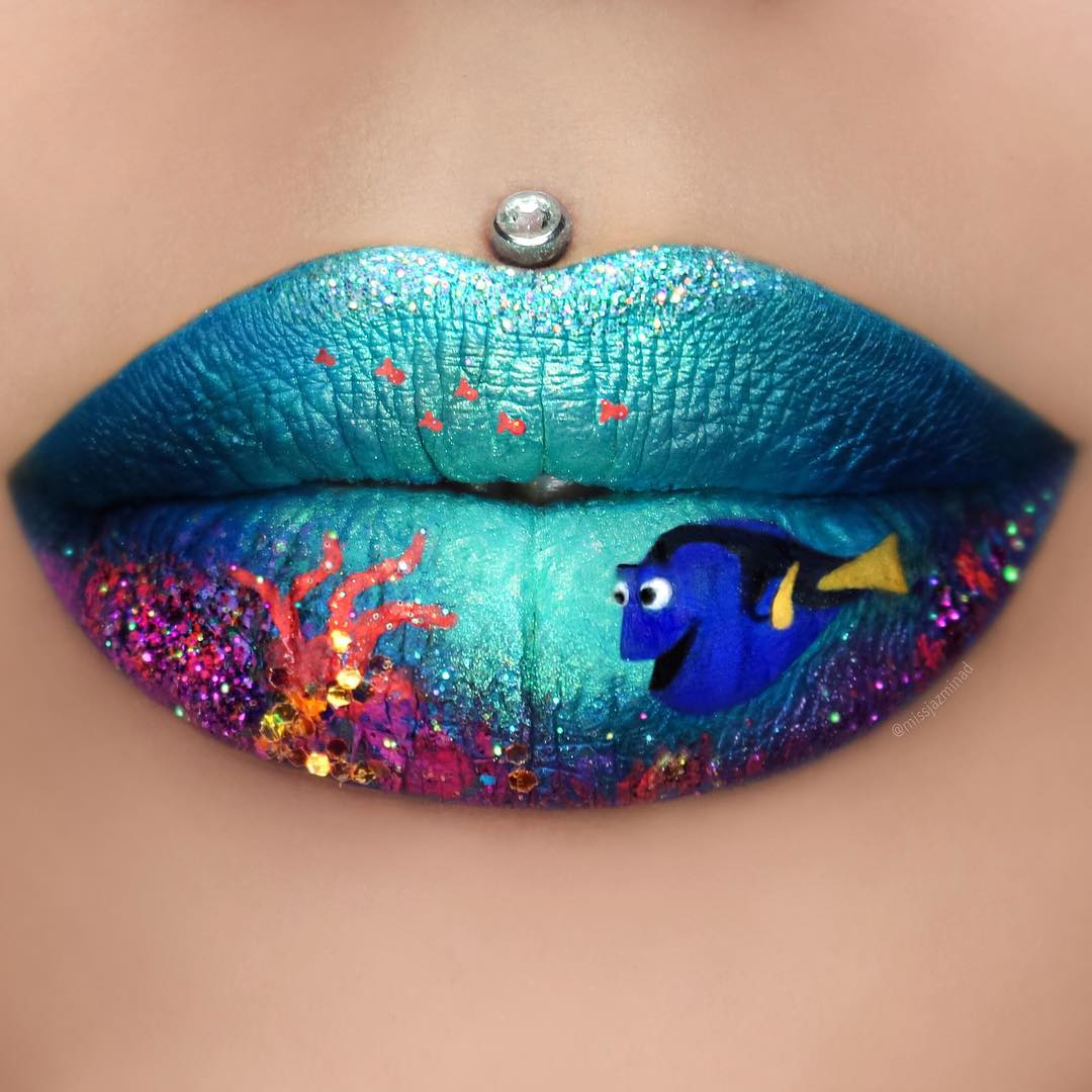 Визажист рисует на губах сцены фильмов и персонажей, визажист рисует на губах, Жазмина Даниэль, Jazmina Daniel