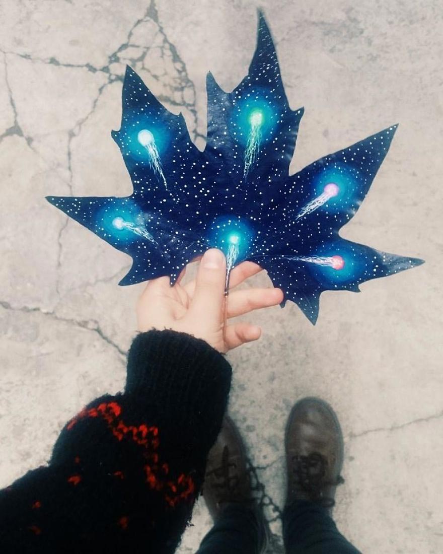 листья вместо холста, 24 Fallen Leaves, рисунки на опавших листьях