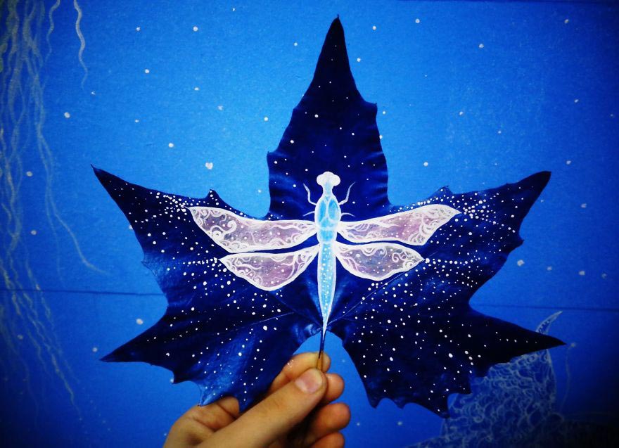 листья вместо холста, 24 Fallen Leaves, рисунки на опавших листьях