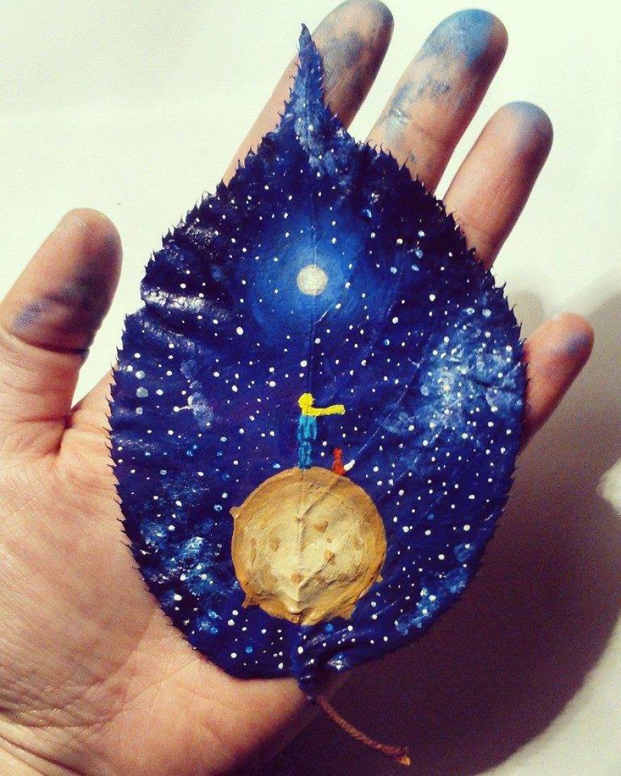 листья вместо холста, 24 Fallen Leaves, рисунки на опавших листьях