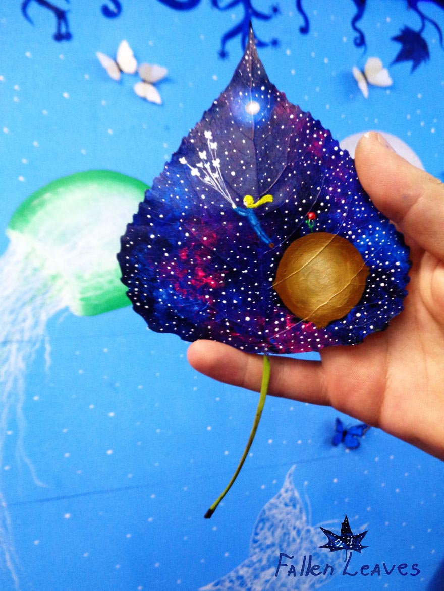 листья вместо холста, 24 Fallen Leaves, рисунки на опавших листьях