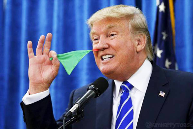 Трамп показывает фокусы, художник заставил Трампа показывать фокусы