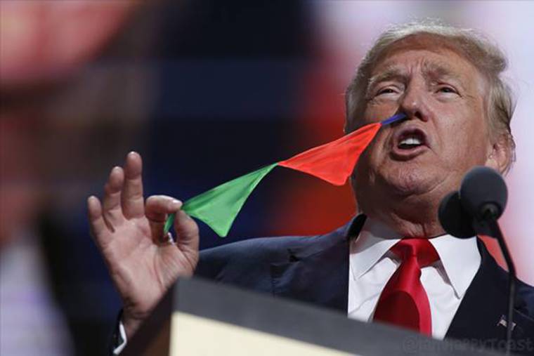 Трамп показывает фокусы, художник заставил Трампа показывать фокусы