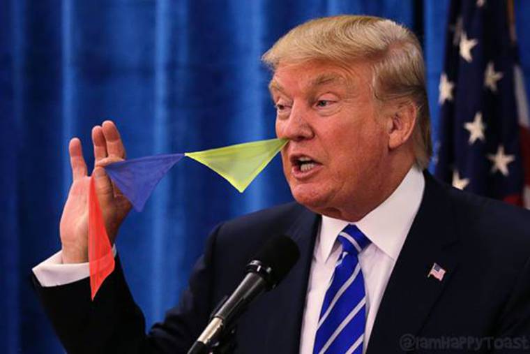 Трамп показывает фокусы, художник заставил Трампа показывать фокусы