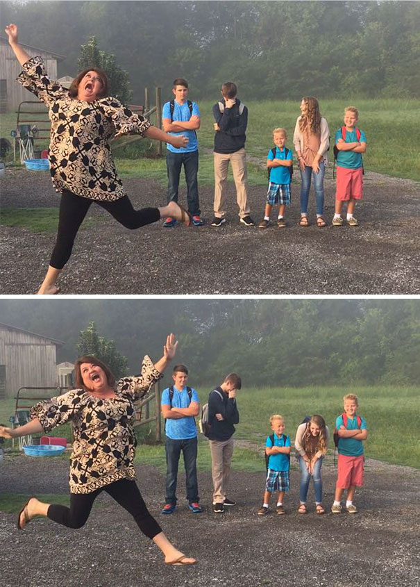 Родители празднуют возвращение детей в школу, снова в школу