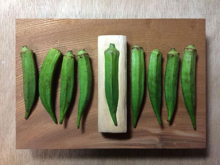 Сэйдзи Кавасаки, Seiji Kawasaki, еда из дерева, скульптуры из дерева в виде еды