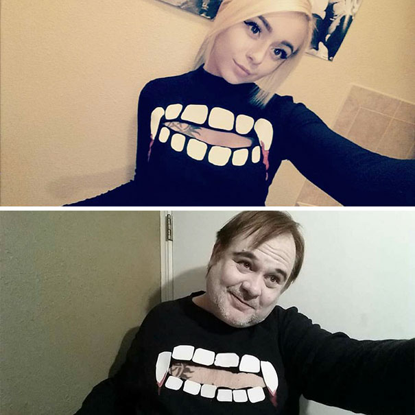 Папа снова троллит свою дочь, мастерски воссоздавая её колоритные селфи папа троллит свою дочь, папа воссоздаёт селфи дочери, Крис Мартин