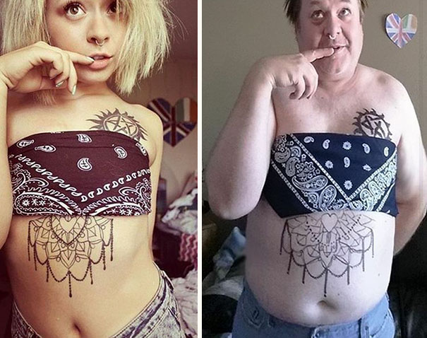 Папа снова троллит свою дочь, мастерски воссоздавая её колоритные селфи папа троллит свою дочь, папа воссоздаёт селфи дочери, Крис Мартин