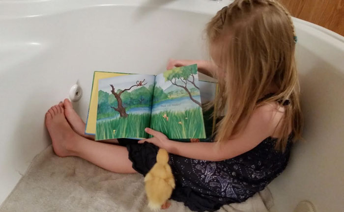 девочка и утка, дружба 5-летней девочки и её утки