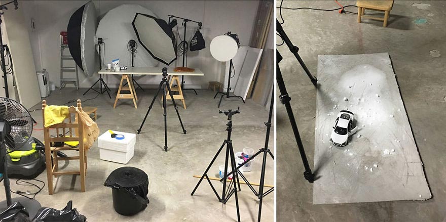 Audi попросила фотографа снять их автомобиль за $ 160 тыс, но он обошелся игрушкой за $ 40 Феликс Эрнандес Родригес, снял игрушечную Audi R8 за $ 40, сфотографировал игрушку вместо автомобиля