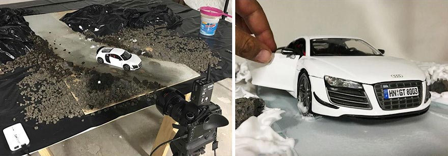 Audi попросила фотографа снять их автомобиль за $ 160 тыс, но он обошелся игрушкой за $ 40 Феликс Эрнандес Родригес, снял игрушечную Audi R8 за $ 40, сфотографировал игрушку вместо автомобиля