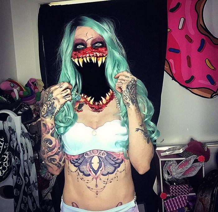 жуткий макияж, макияж для хэллоуина, Сара Мадл, Sarah Mudle