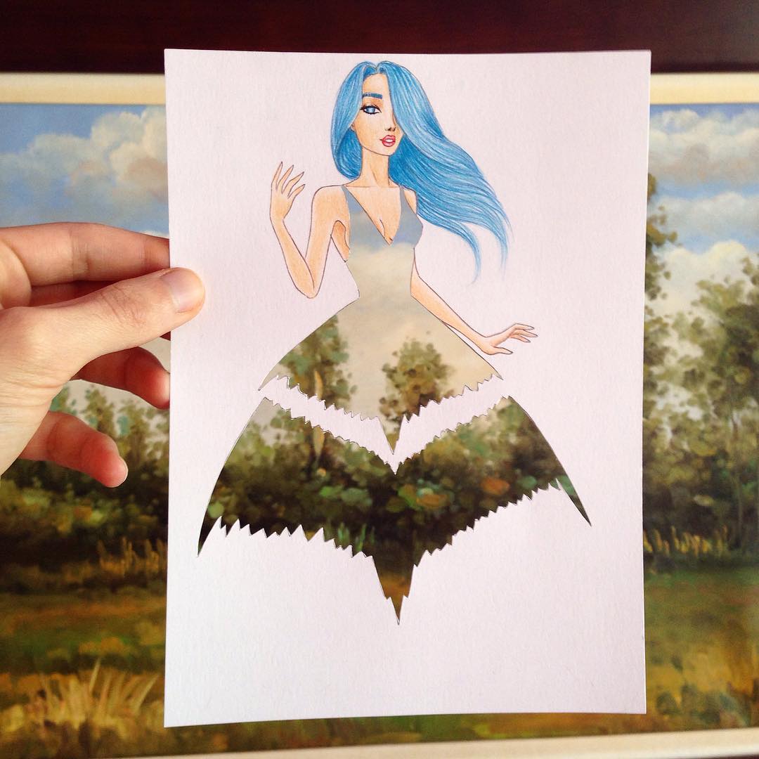 Дизайнер создаёт эскизы платьев, используя предметы окружающего мира эскизы платьев из повседневных вещей, Эдгар Артис