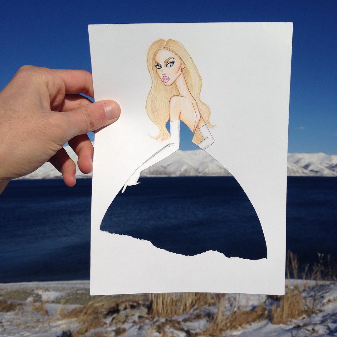 Дизайнер создаёт эскизы платьев, используя предметы окружающего мира эскизы платьев из повседневных вещей, Эдгар Артис