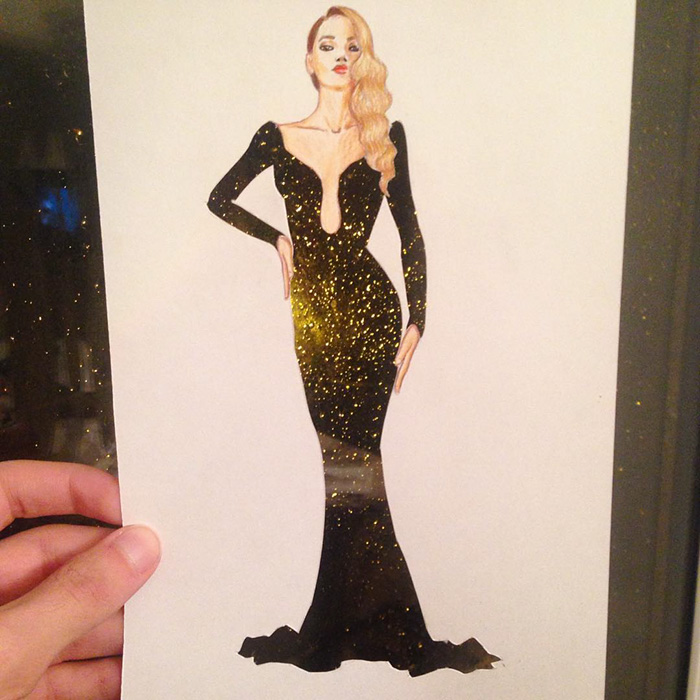 Дизайнер создаёт эскизы платьев, используя предметы окружающего мира эскизы платьев из повседневных вещей, Эдгар Артис