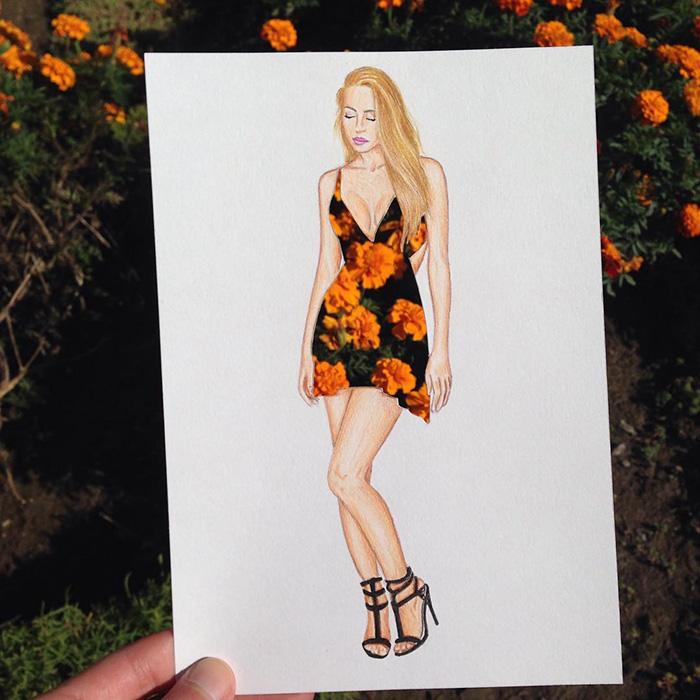 Дизайнер создаёт эскизы платьев, используя предметы окружающего мира эскизы платьев из повседневных вещей, Эдгар Артис