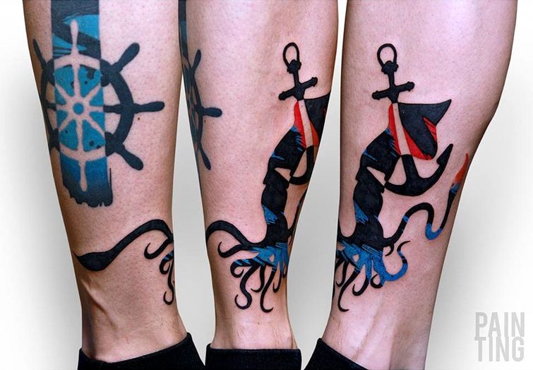 Шимона Гдович, Szymon Gdowicz, Pain Ting, блэкворк и акварель, абстрактные тату