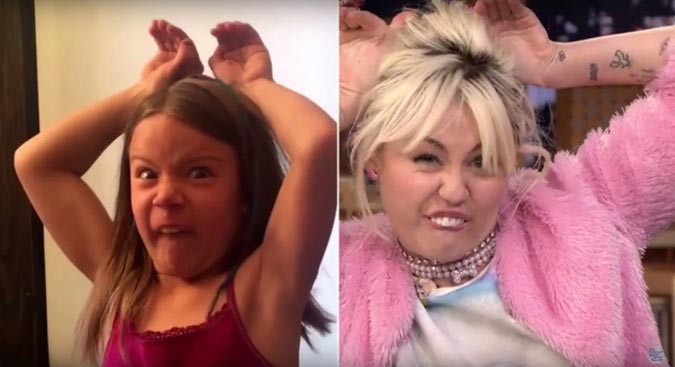 Майли Сайрус корчит рожи, Майли Сайрус на The Tonight Show, Майли Сайрус и Джимми Фэллон, Майли Сайрус Funny Face-Off