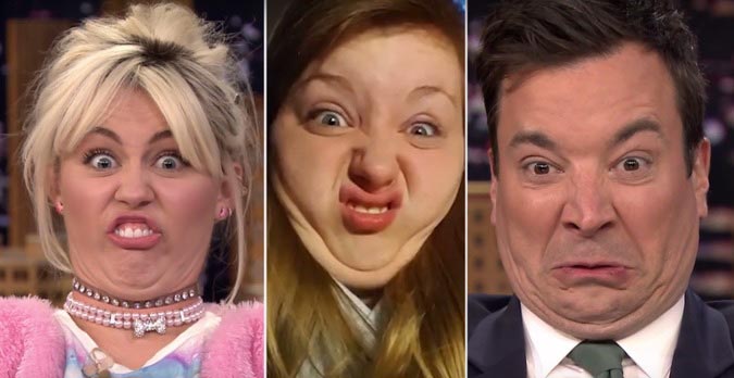 Майли Сайрус корчит рожи, Майли Сайрус на The Tonight Show, Майли Сайрус и Джимми Фэллон, Майли Сайрус Funny Face-Off