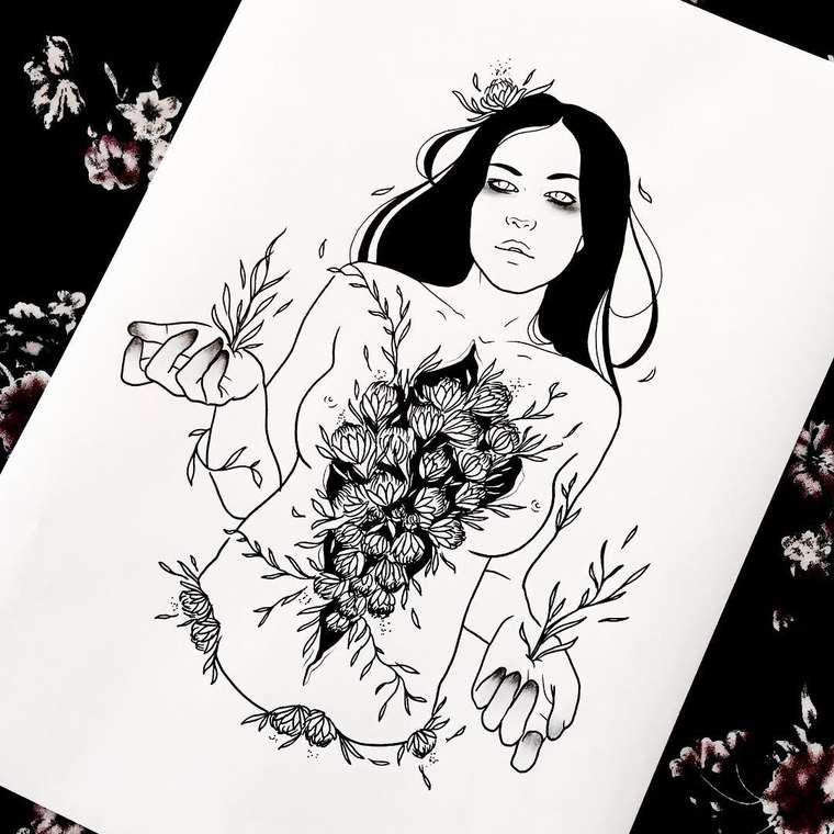 Эpoтичecкие линии: соблазнительные чёрно-белые татуировки с сексуальным подтекстом Silly Jane, соблазнительные татуировки