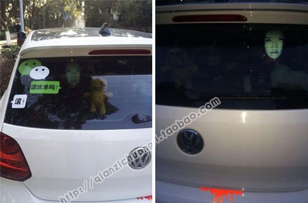 Светоотражающие наклейки на задние стёкла, наклейки видно если подъехать впритык, пугающие наклейки на задние стёкла