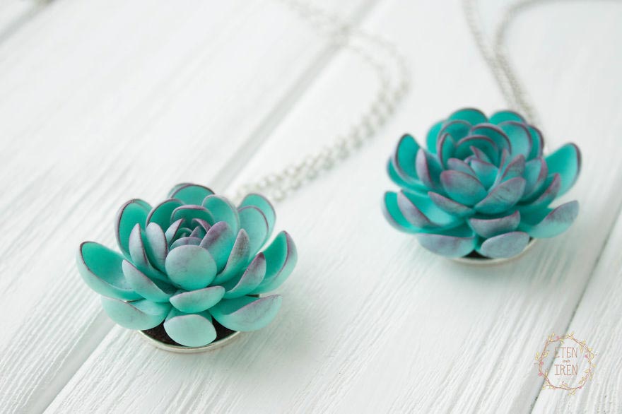 украшения с суккулентами, суккуленты из полимерной глины, Ирина Осинчук-Чайка