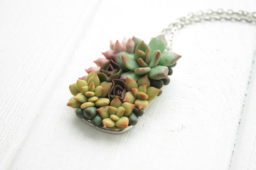 украшения с суккулентами, суккуленты из полимерной глины, Ирина Осинчук-Чайка