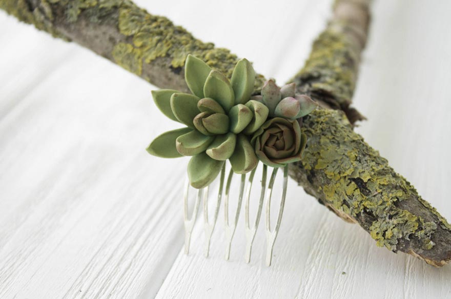 украшения с суккулентами, суккуленты из полимерной глины, Ирина Осинчук-Чайка