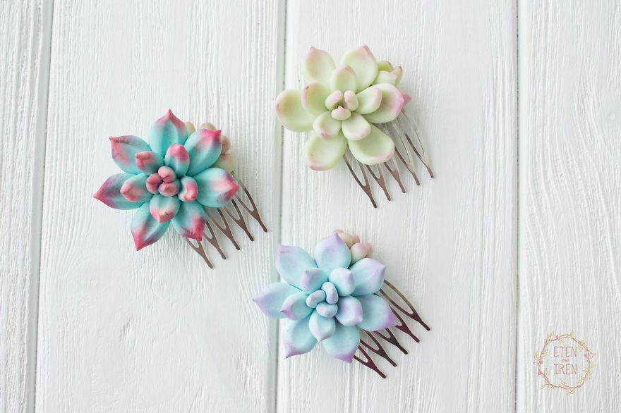 украшения с суккулентами, суккуленты из полимерной глины, Ирина Осинчук-Чайка