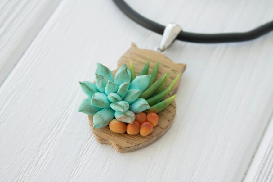 украшения с суккулентами, суккуленты из полимерной глины, Ирина Осинчук-Чайка