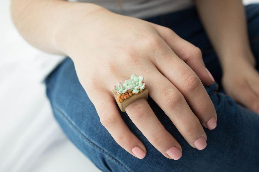 украшения с суккулентами, суккуленты из полимерной глины, Ирина Осинчук-Чайка