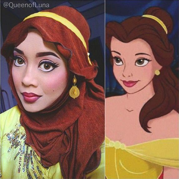 queenofluna, Сарасвати, визажит превращает себя при помощи хиджаба, визажист диснеевские принцессы хиджаб, перевоплощения при помощи хиджаба, превращение персон